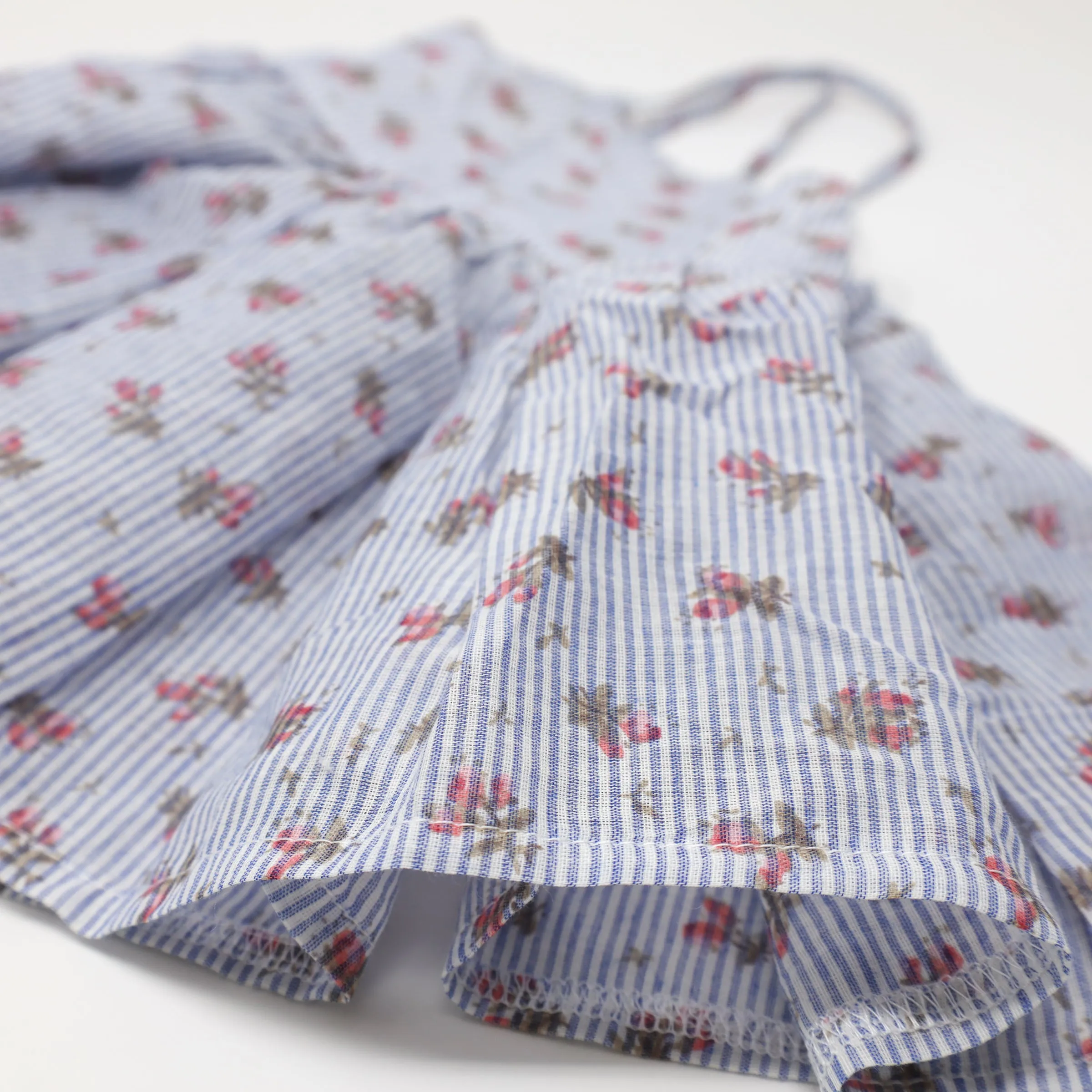oh baby! Woven Party Dress - Stripe with Roses - Blue