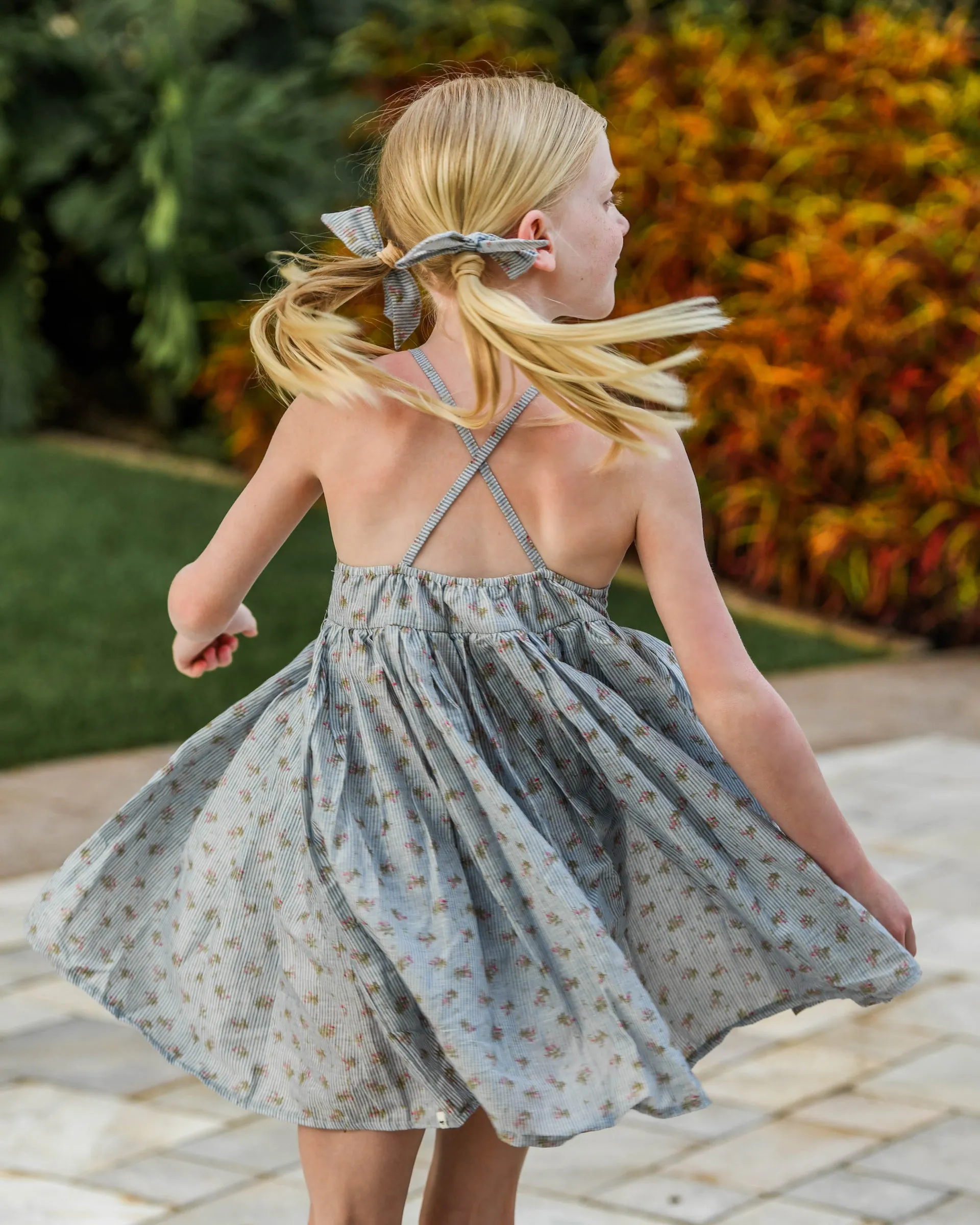 oh baby! Woven Party Dress - Stripe with Roses - Blue