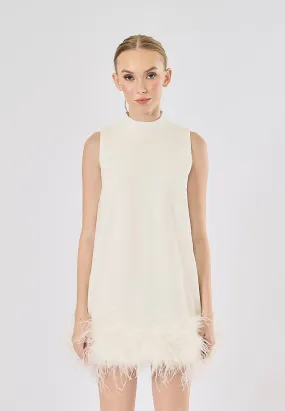 Olympia White Feather Stitching Mini Dress