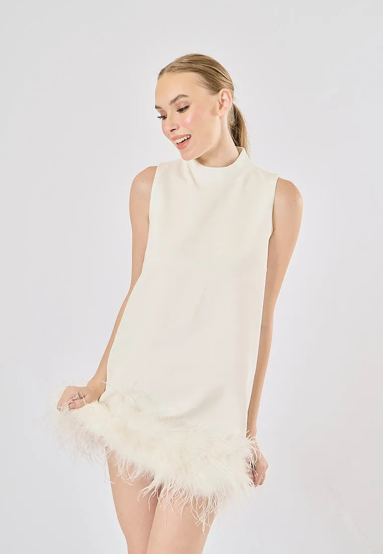 Olympia White Feather Stitching Mini Dress