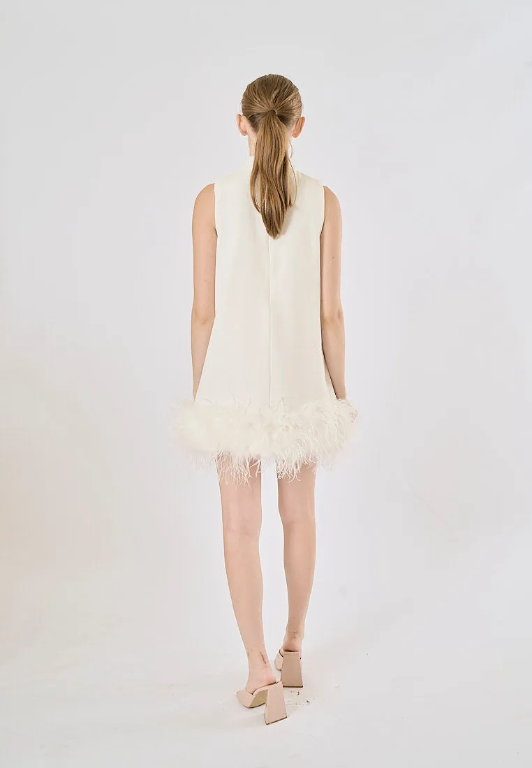 Olympia White Feather Stitching Mini Dress