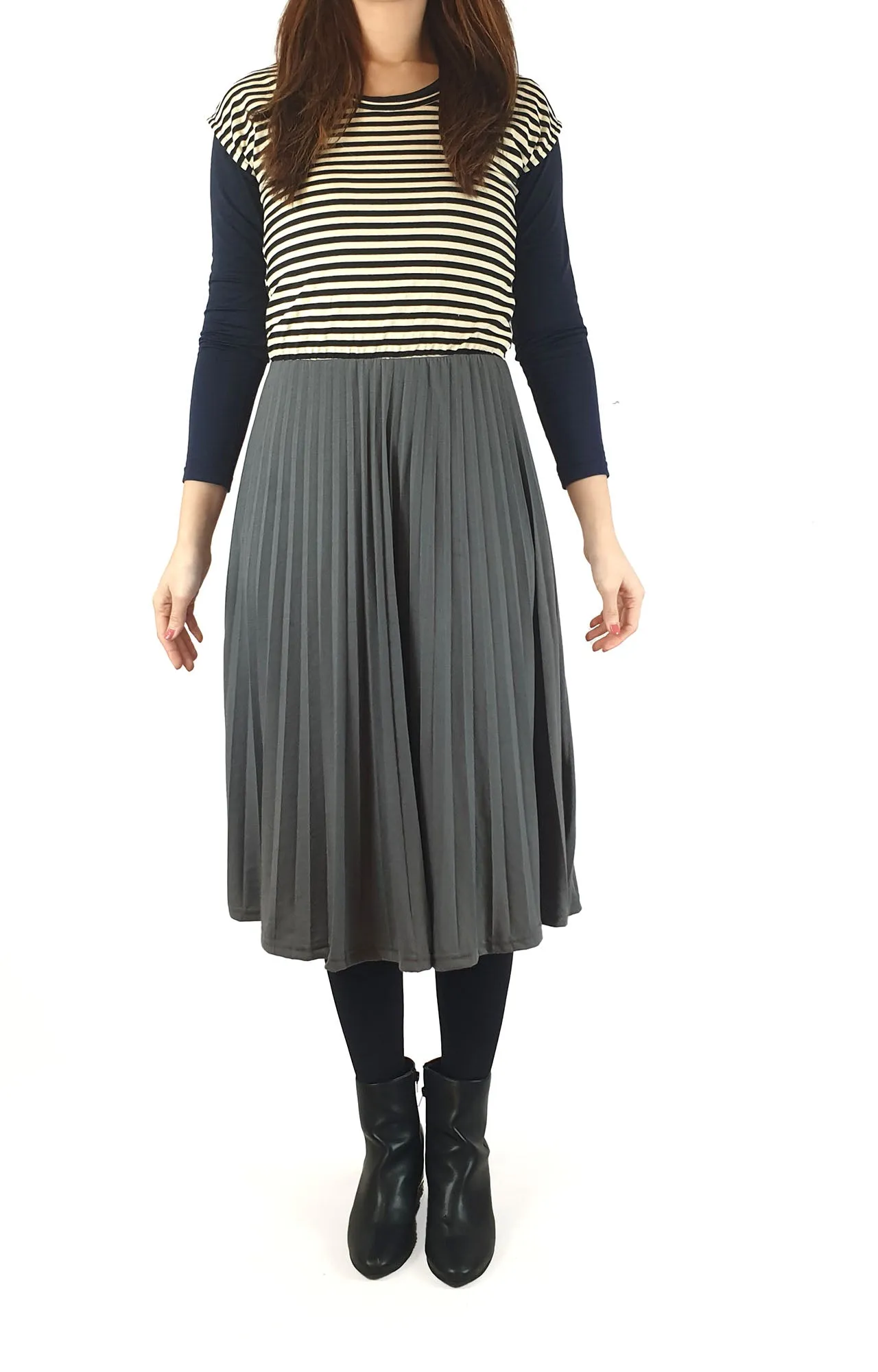ORN striped and grey pleated dress fits size 10