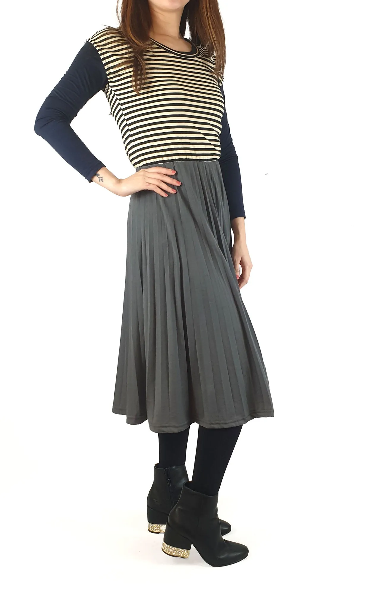ORN striped and grey pleated dress fits size 10