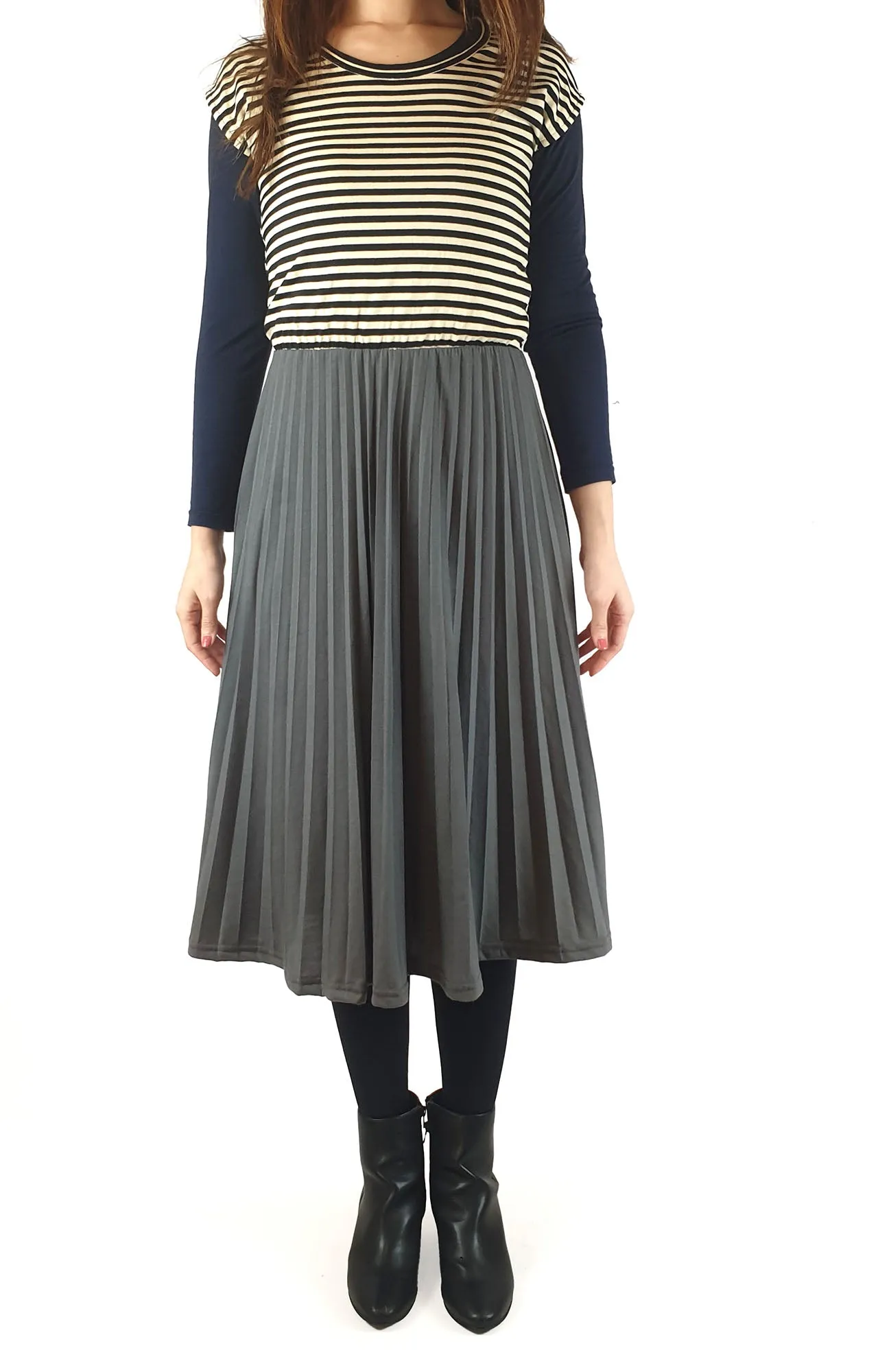 ORN striped and grey pleated dress fits size 10