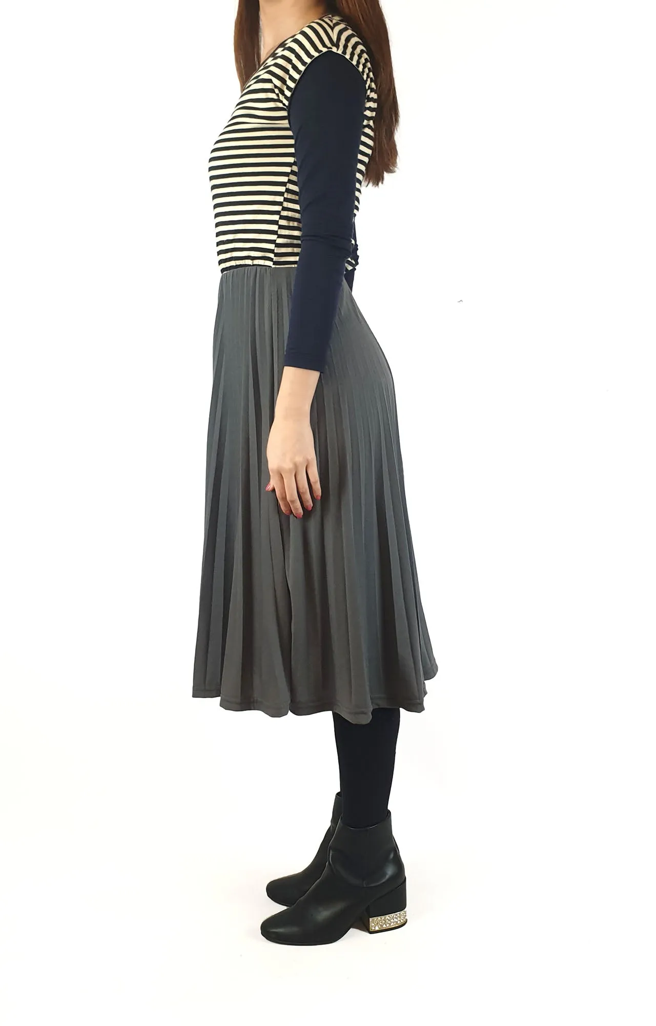 ORN striped and grey pleated dress fits size 10