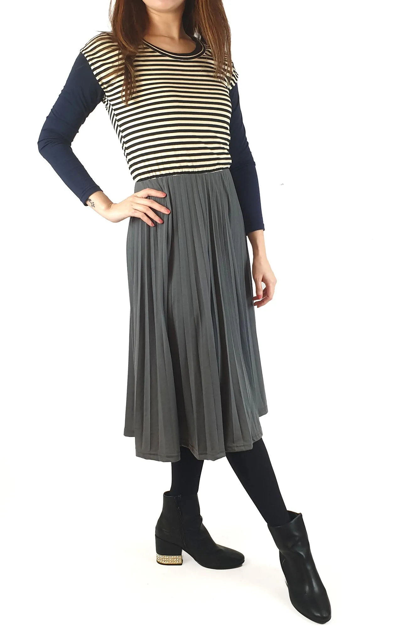 ORN striped and grey pleated dress fits size 10