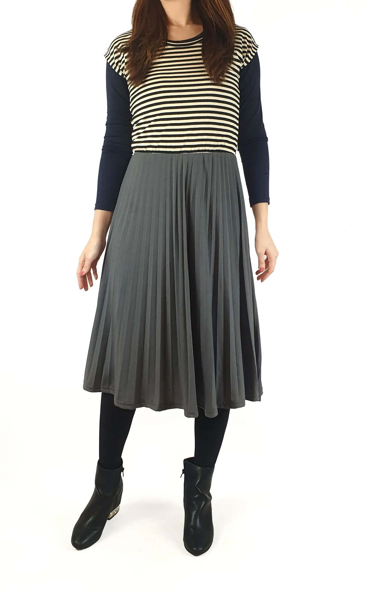 ORN striped and grey pleated dress fits size 10