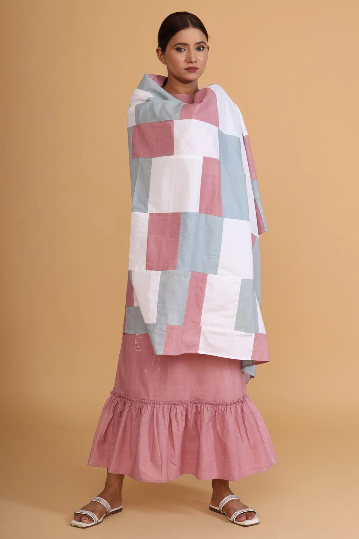 Pink Frill Painted Dress & Scarf