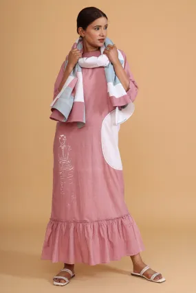 Pink Frill Painted Dress & Scarf