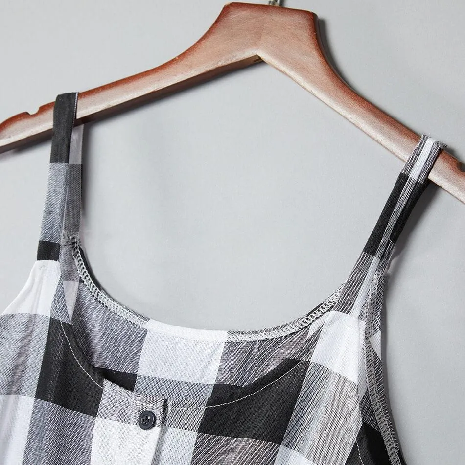 Plaid Print Sleeveless Matching Jumpsuit in Gery