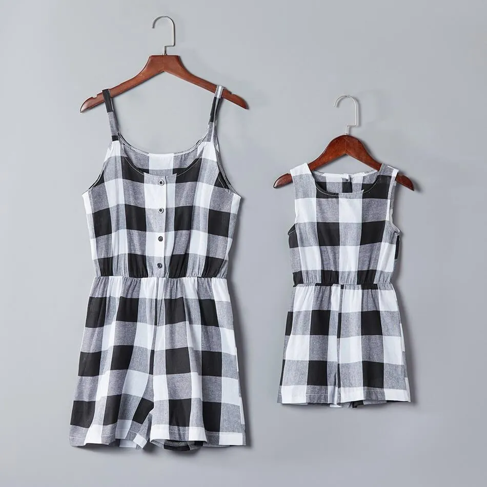 Plaid Print Sleeveless Matching Jumpsuit in Gery