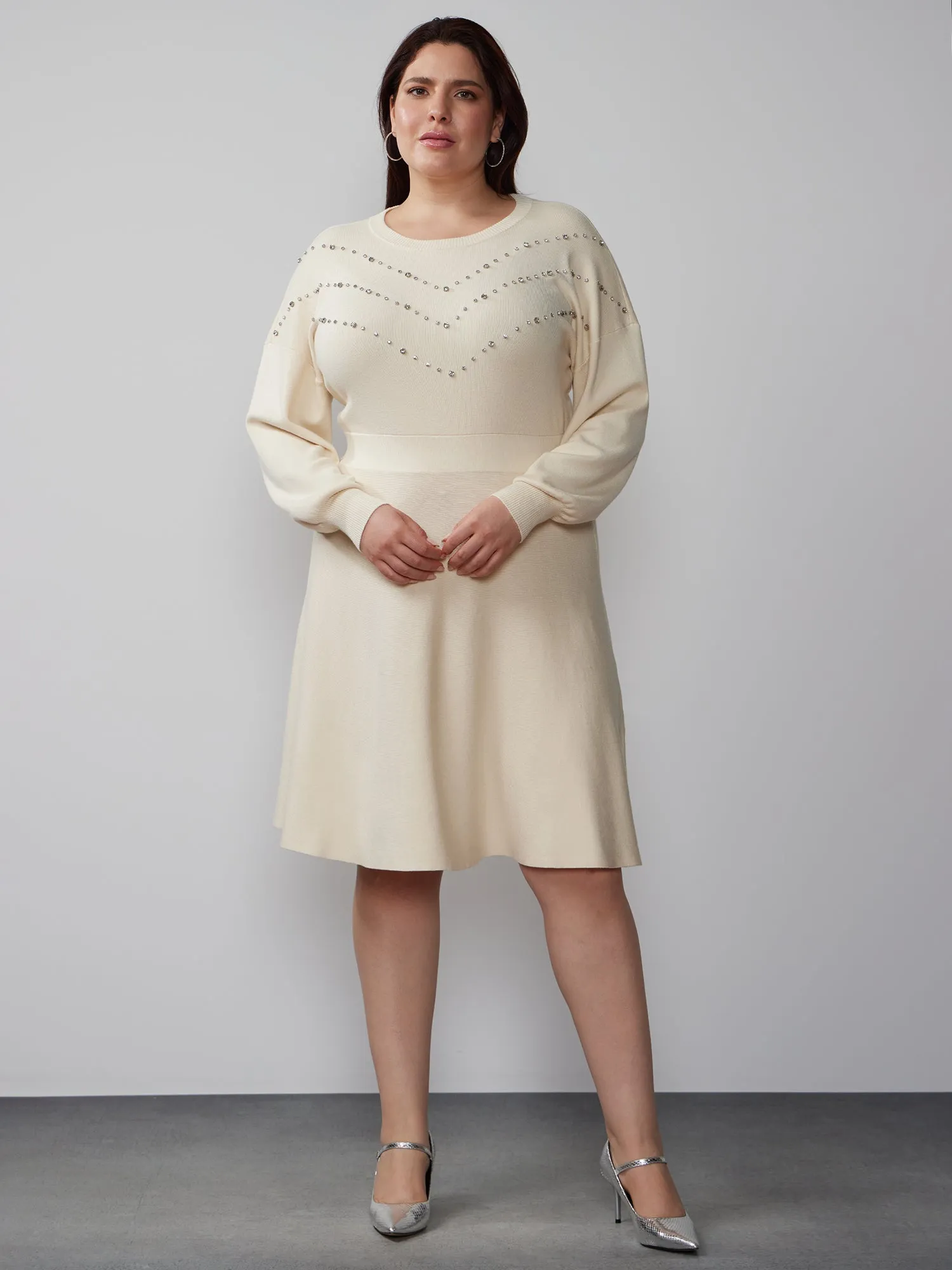 Plus Embellished A-Line Sweater Dress