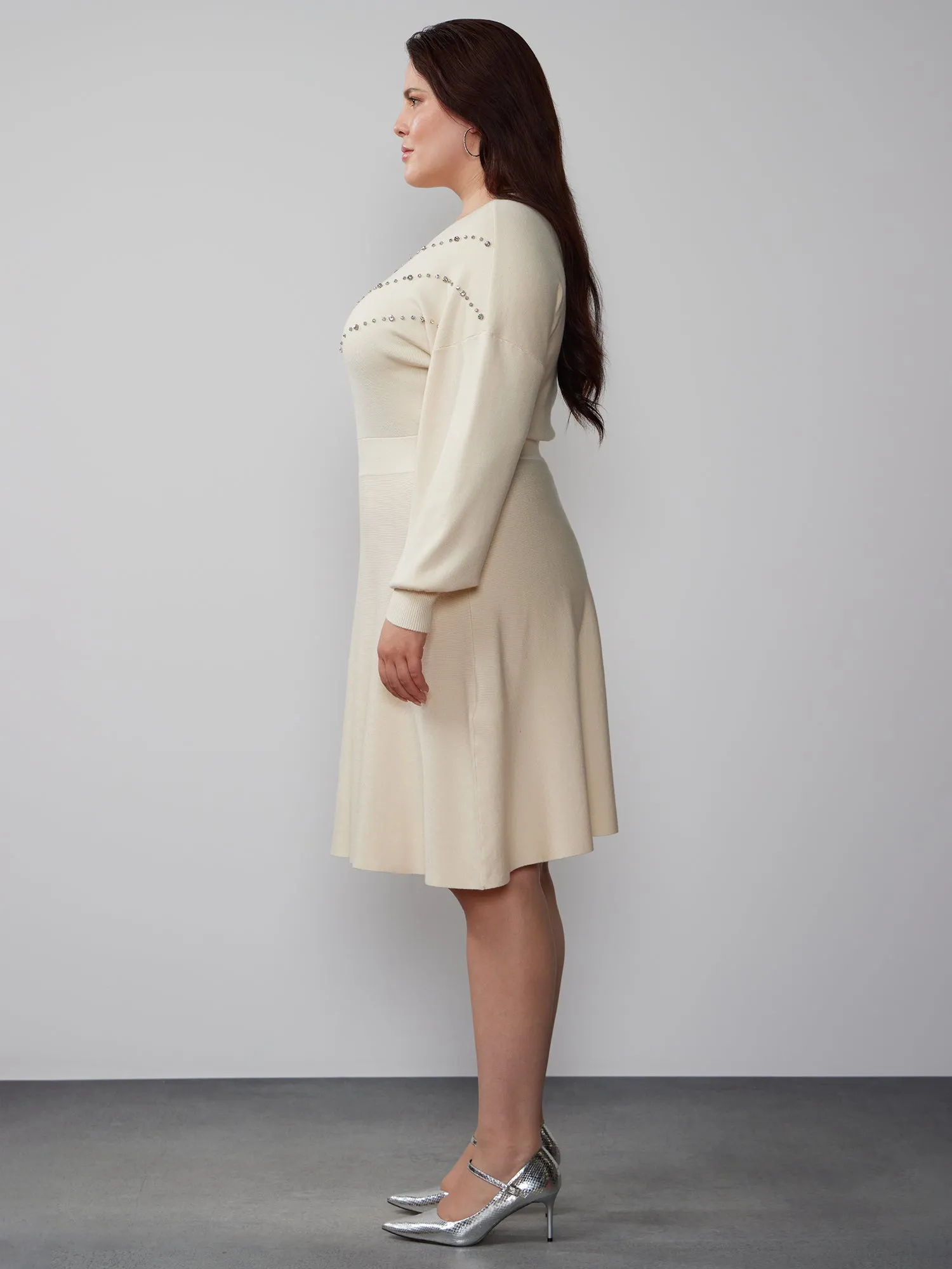 Plus Embellished A-Line Sweater Dress