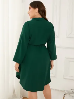 Plus Size Belt Design Front Button Tie-up Design Dress