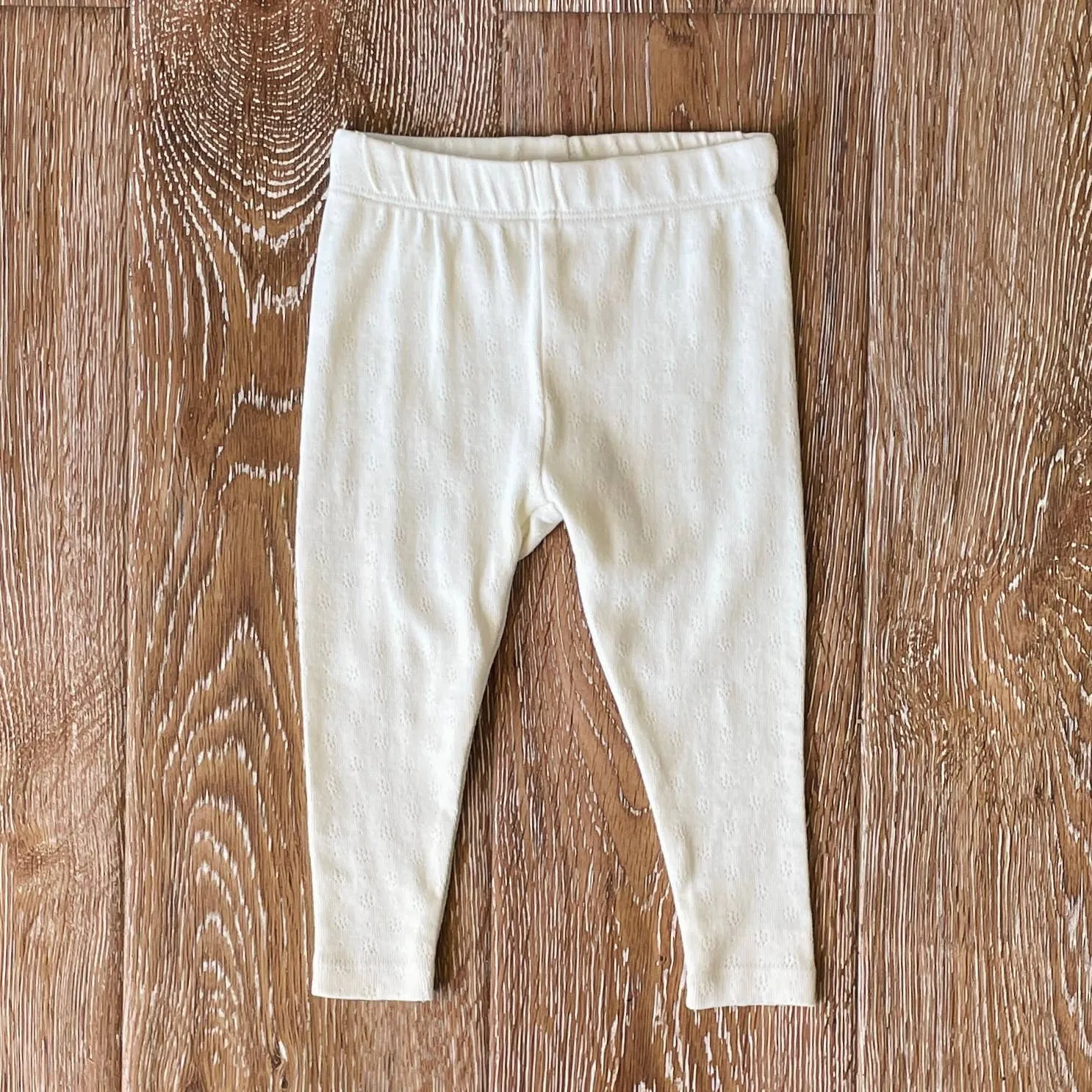 Pointelle Knit Baby Leggings Pants (Organic Cotton): Natural