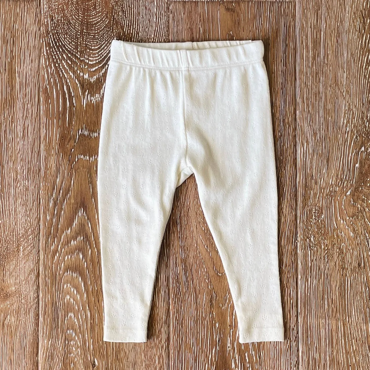 Pointelle Knit Baby Leggings Pants (Organic Cotton): Natural