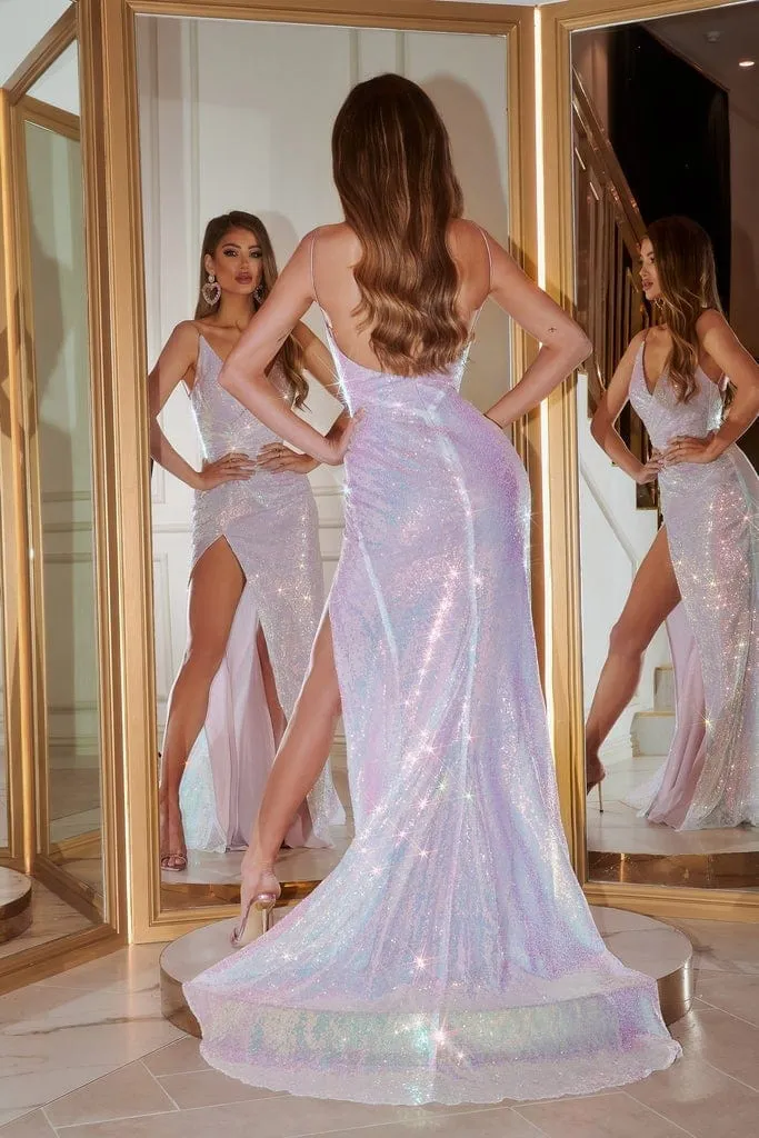 PORTIA & SCARLETT PS22248 V-Neck Sequin Dress with High-Slit