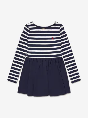 Ralph Lauren Girls Long Sleeve Striped Dress in Navy