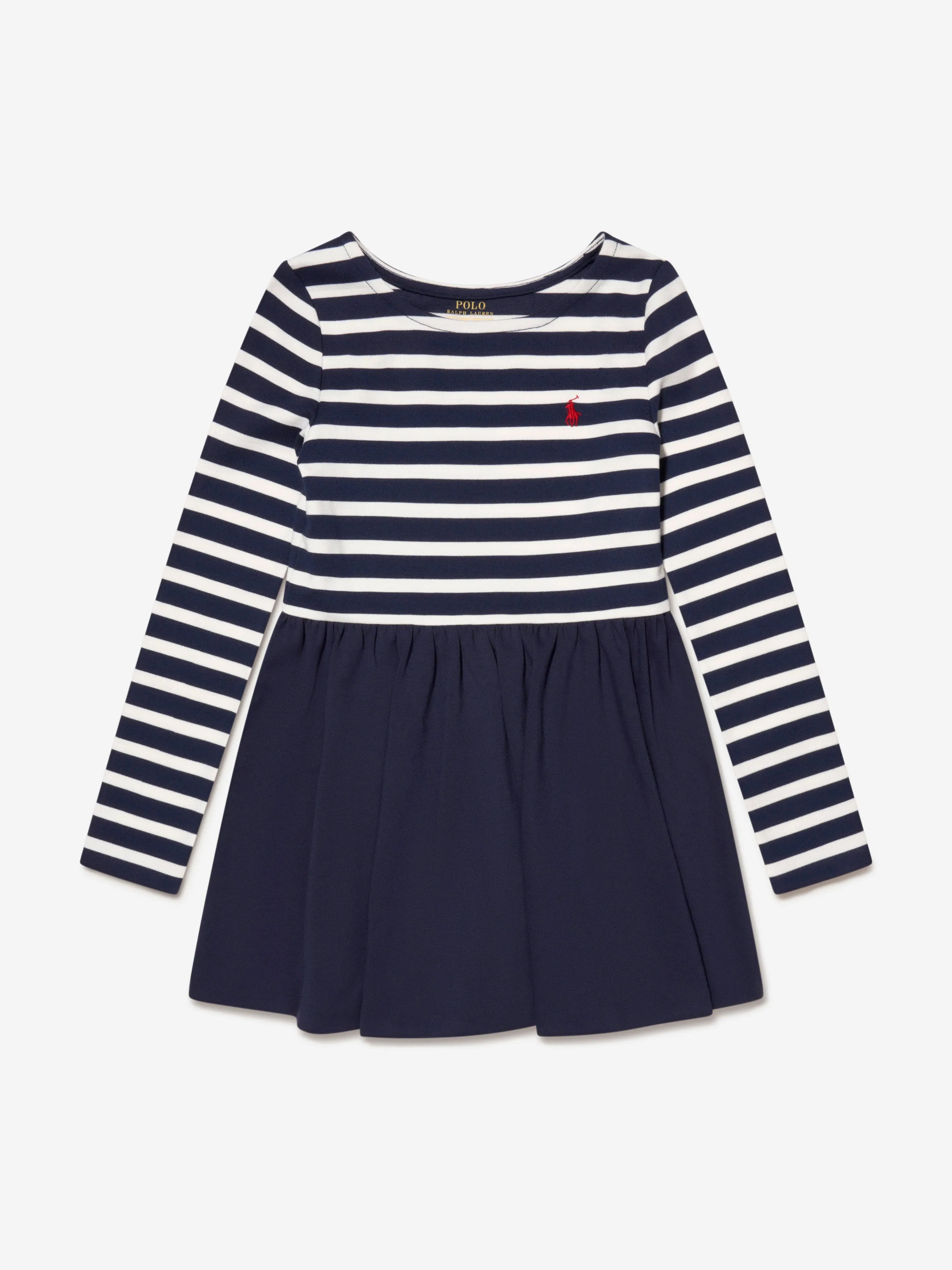 Ralph Lauren Girls Long Sleeve Striped Dress in Navy