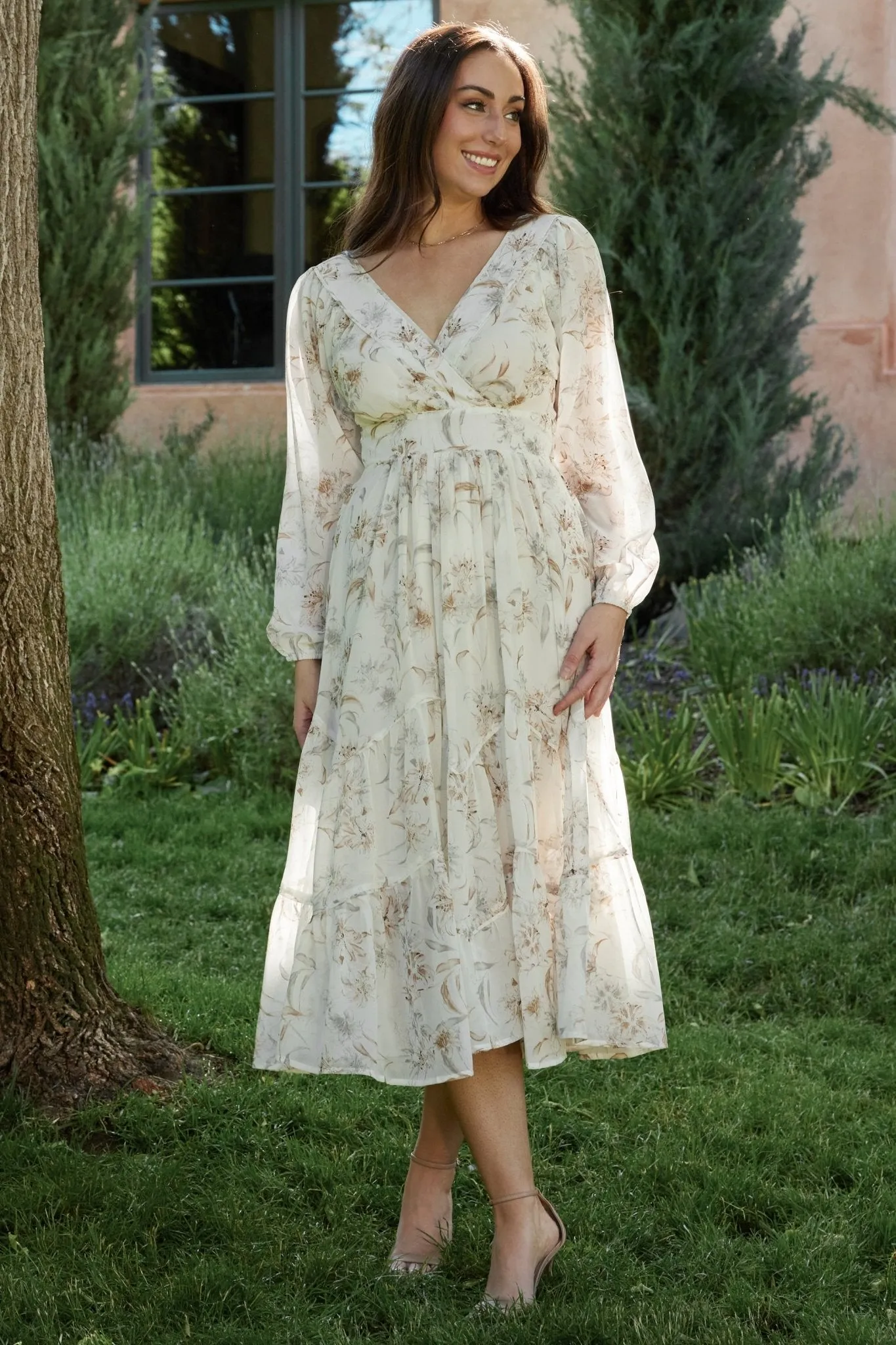 Raven Midi Dress | Off White Floral