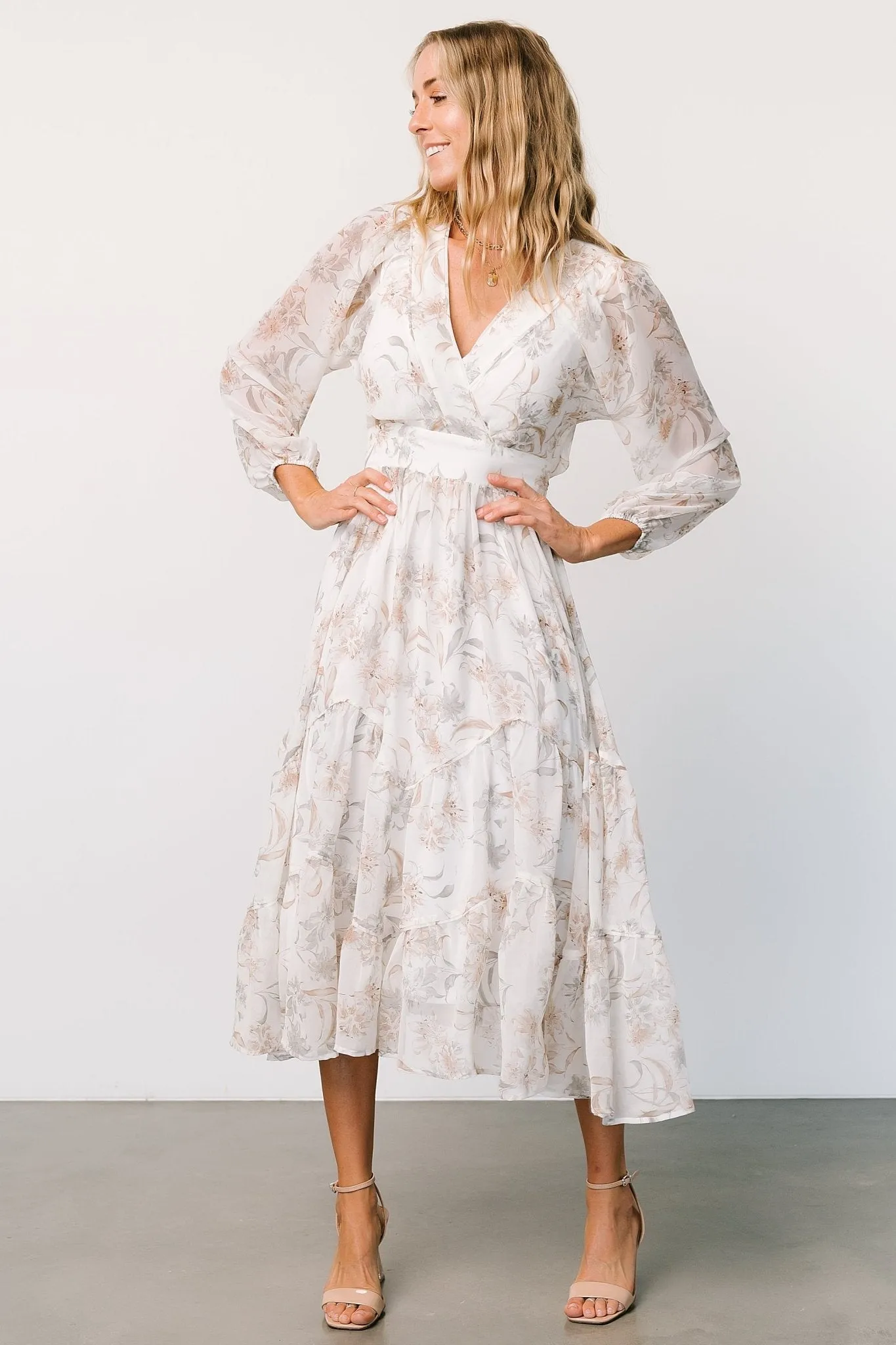 Raven Midi Dress | Off White Floral