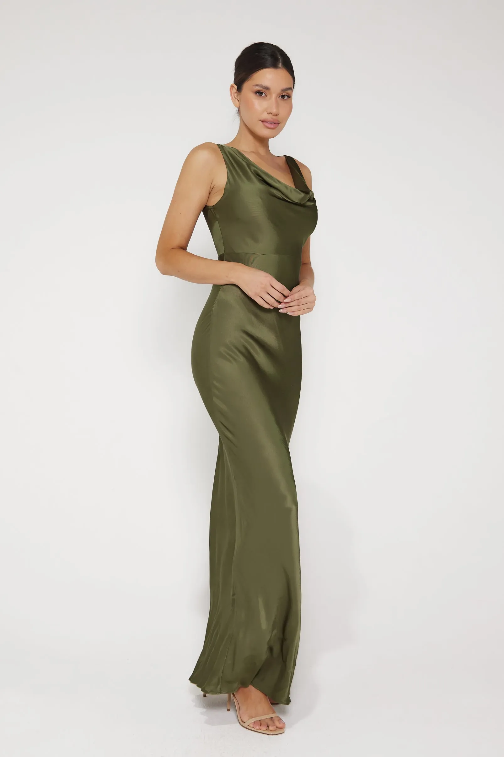 Rebecca Cowl Neck Slip Maxi Dress - Khaki
