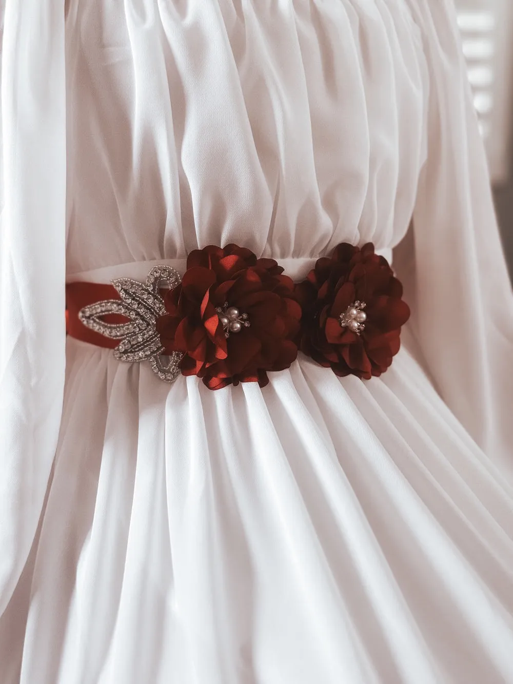 Red Flower Diamante Christmas Sash
