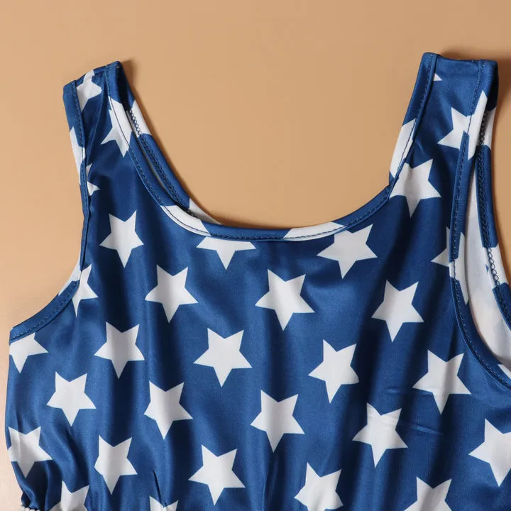 Sale！Polka Dot Stitching Stripe Dresses for Mommy and Me  in Dark Blue