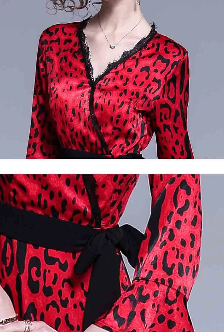 Sexy V-neck Flared Leopard Print Maxi Dress