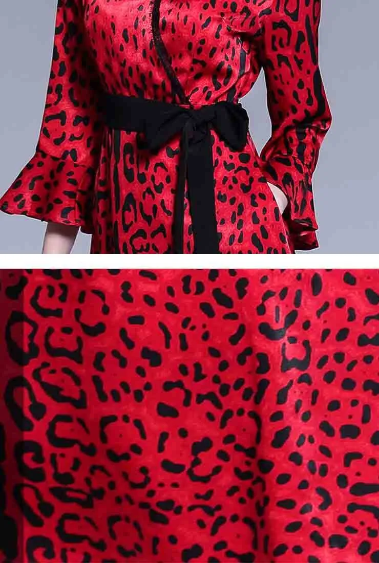 Sexy V-neck Flared Leopard Print Maxi Dress