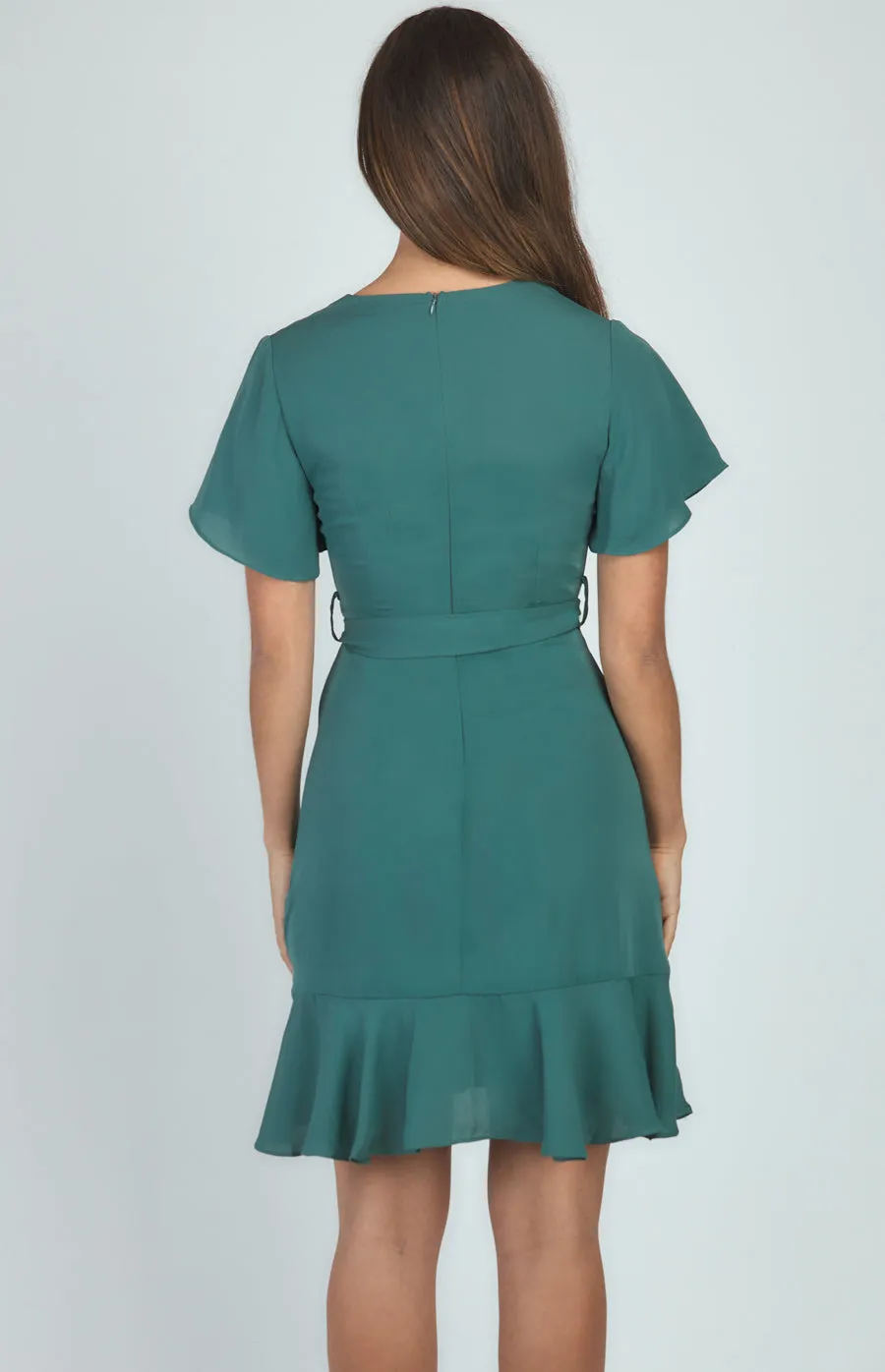 Short Sleeve Dress With Pleated Front And Ruffle Detail
