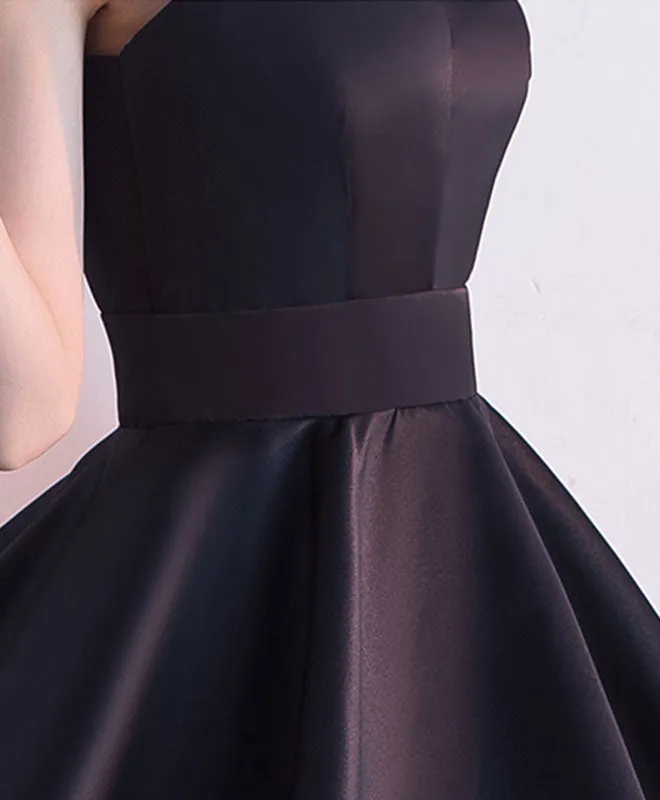 Simple Black Satin Short Prom Dress, Homecoming Dress