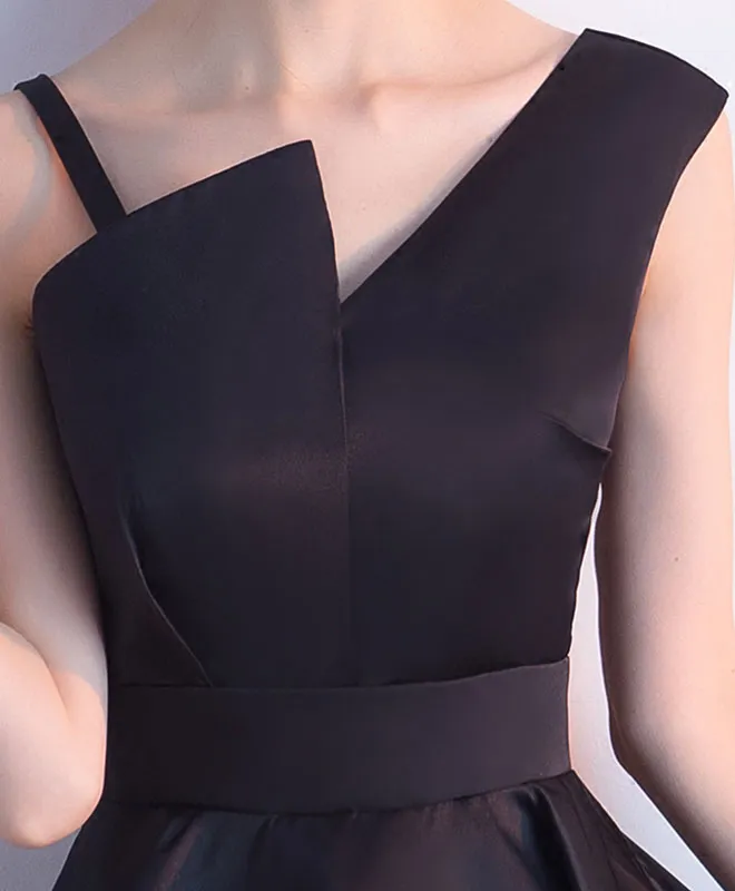 Simple Black Satin Short Prom Dress, Homecoming Dress