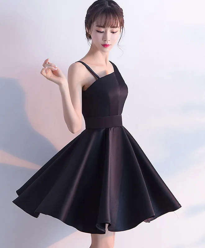Simple Black Satin Short Prom Dress, Homecoming Dress