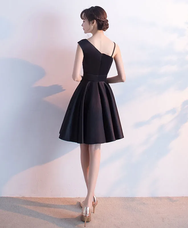Simple Black Satin Short Prom Dress, Homecoming Dress