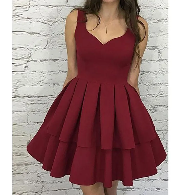Simple Dark Red V Neck Cheap Homecoming Dresses 2018, BDY0248