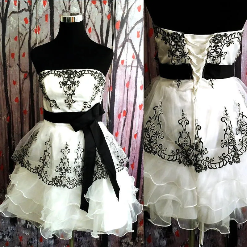 Simple Ivory And Black Short Cute Homecoming Dress