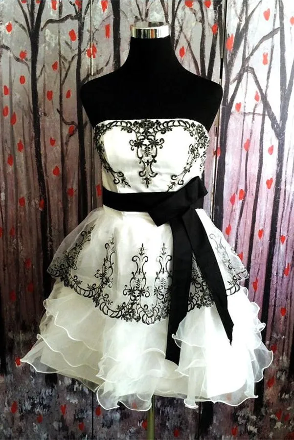 Simple Ivory And Black Short Cute Homecoming Dress