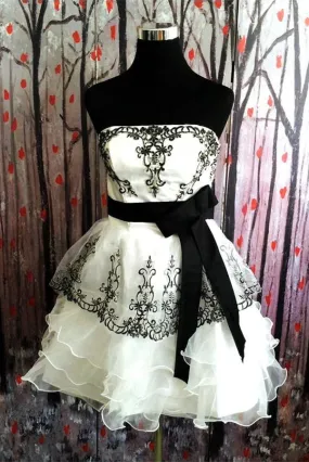 Simple Ivory And Black Short Cute Homecoming Dress