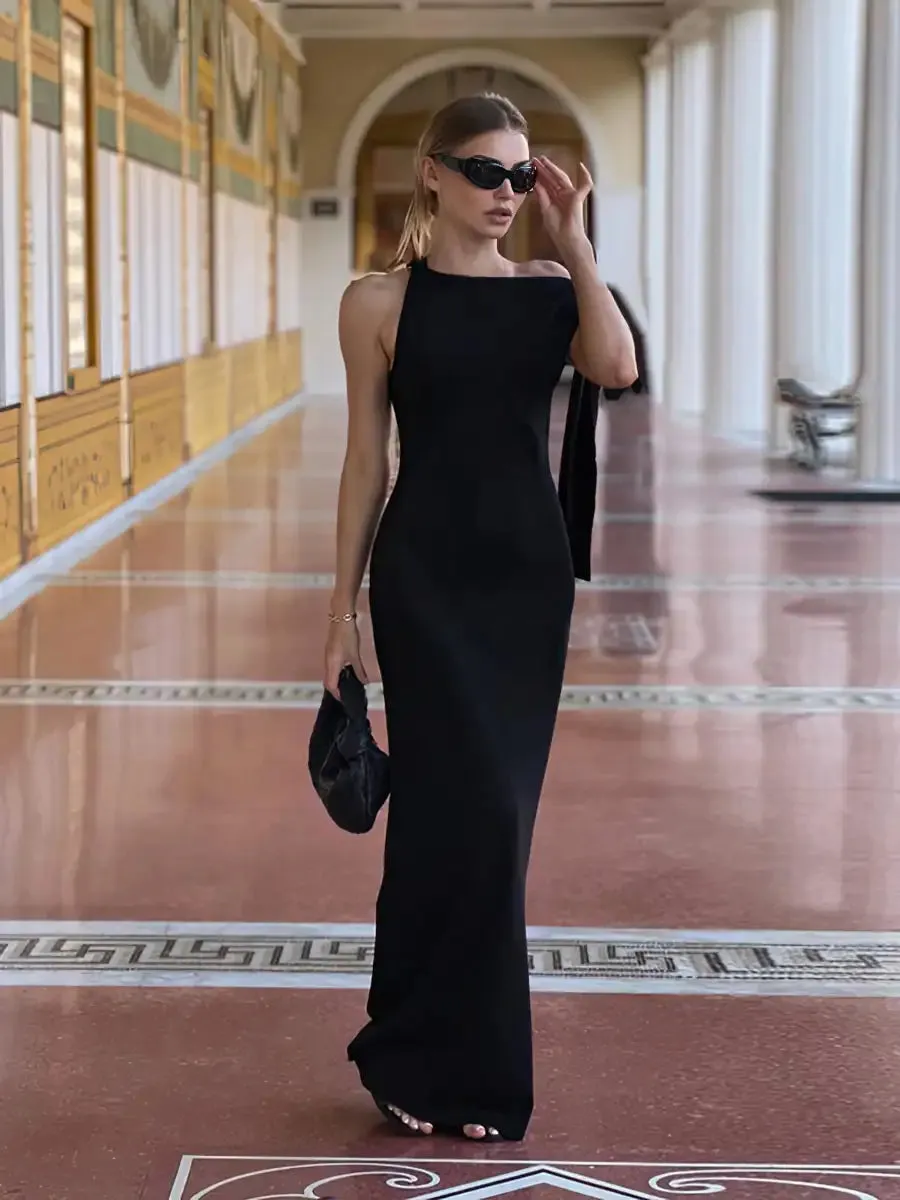 Simple slant neck strap dress