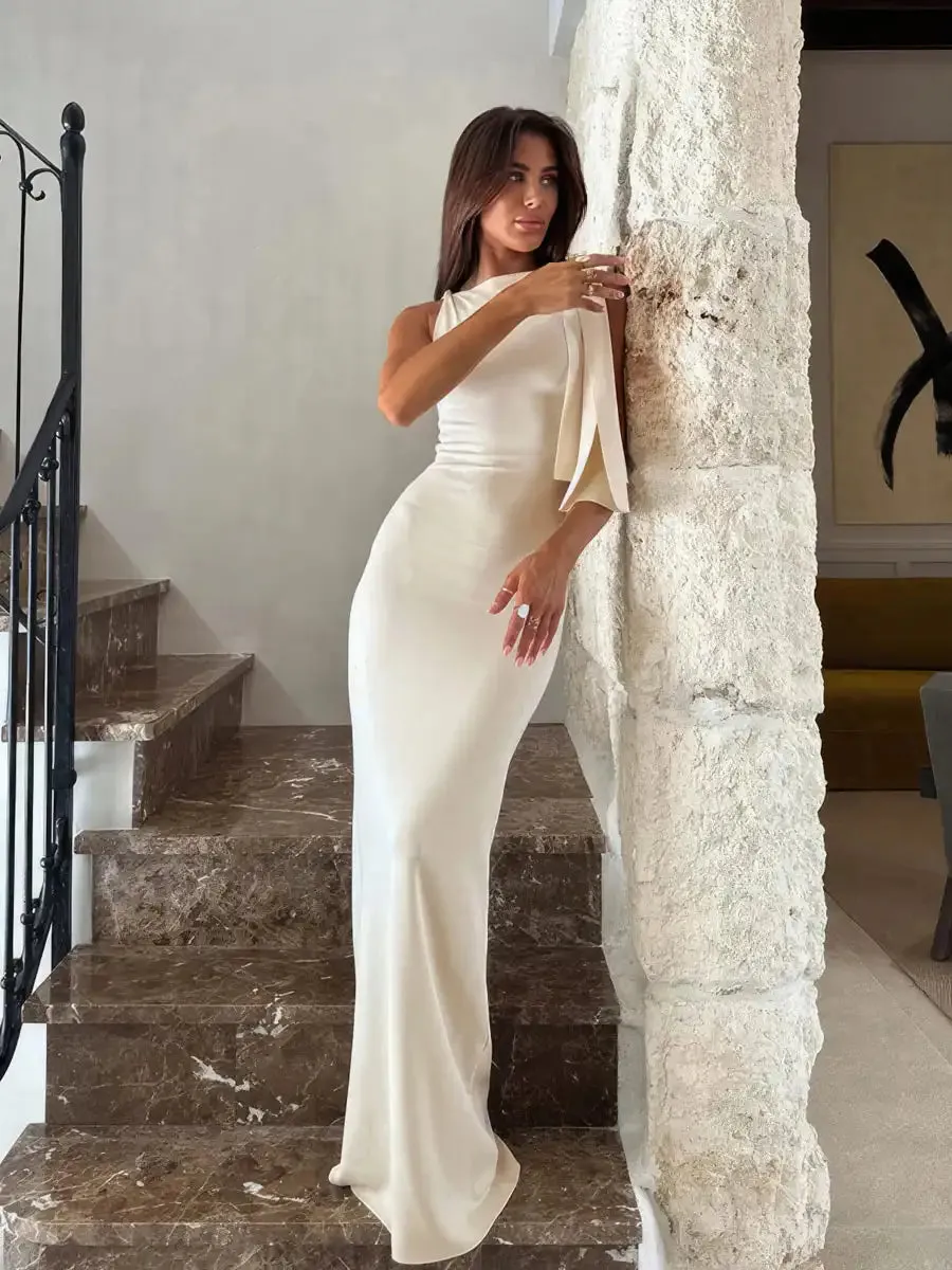 Simple slant neck strap dress