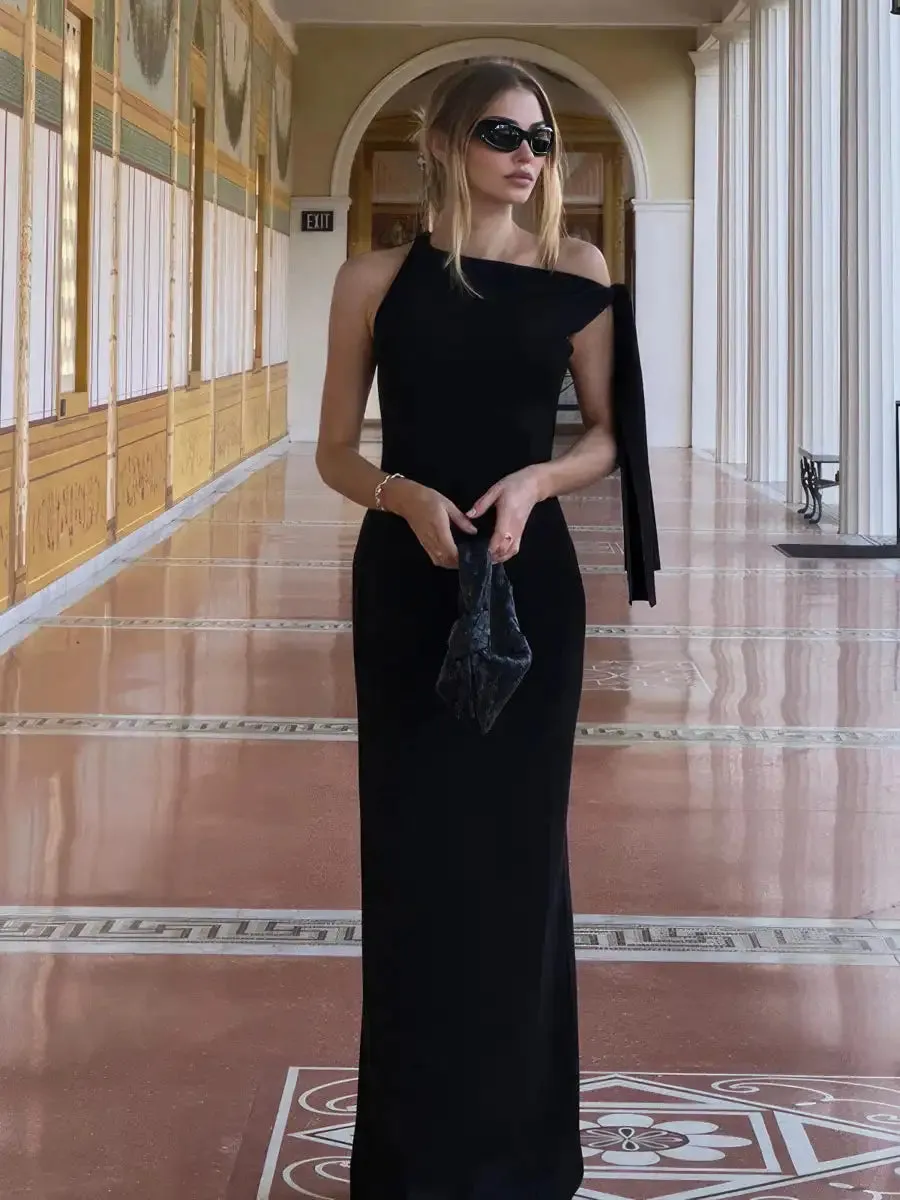 Simple slant neck strap dress