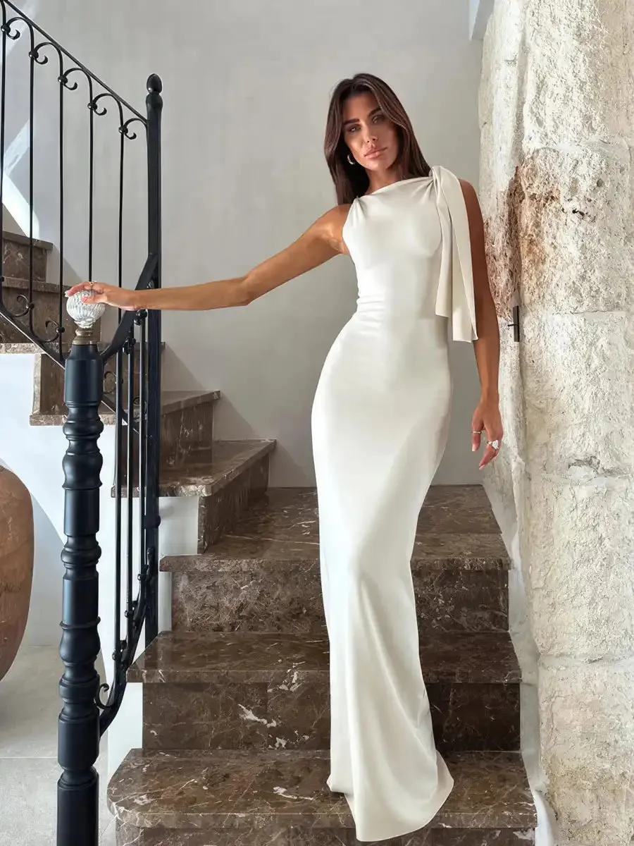 Simple slant neck strap dress