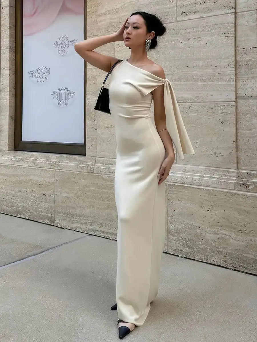 Simple slant neck strap dress