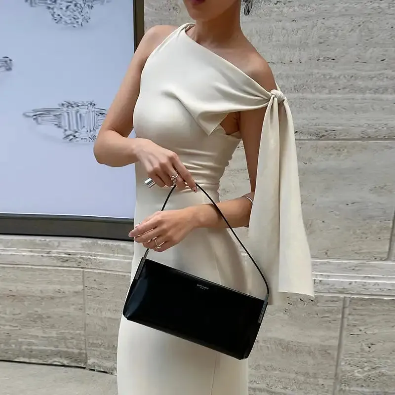 Simple slant neck strap dress