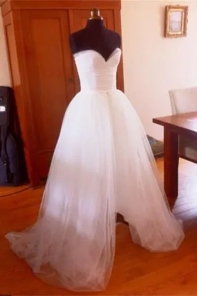 Simple White Tulle Strapless Long Elegant Cheap Plus Size Wedding Dresses PFW0282