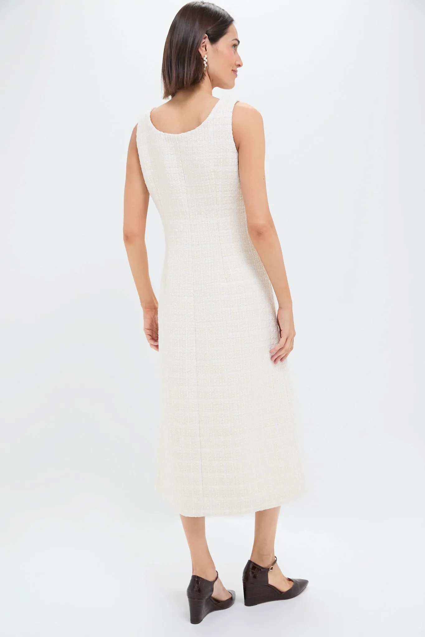 Sleeveless Cream Tweed Ingrid Dress