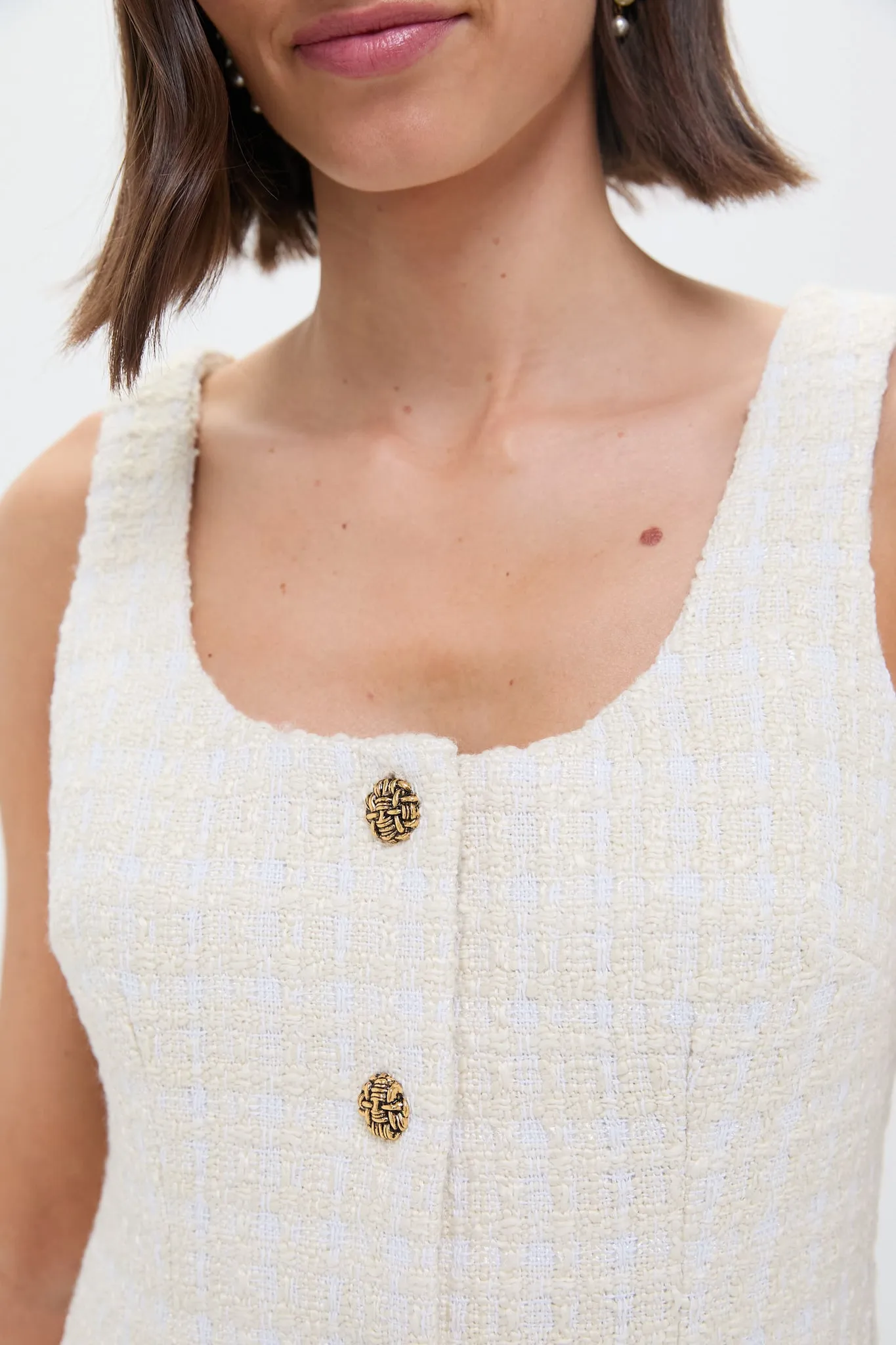 Sleeveless Cream Tweed Ingrid Dress