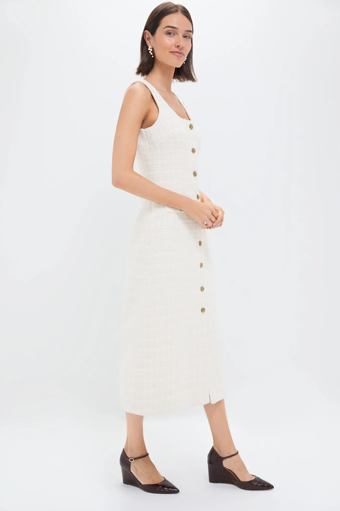 Sleeveless Cream Tweed Ingrid Dress