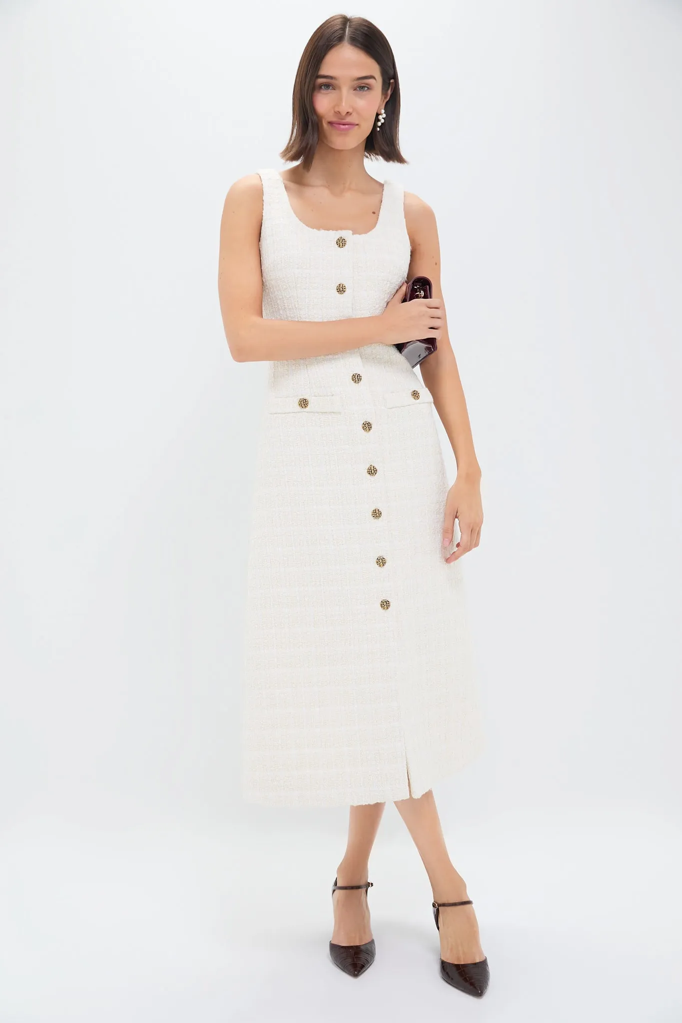 Sleeveless Cream Tweed Ingrid Dress